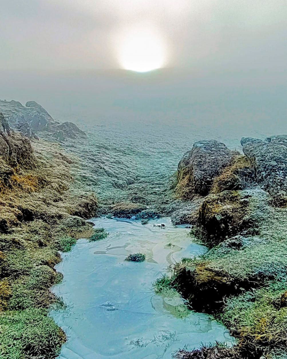 amanecer niebla araceli vazquez irun - Araceli Vázquez Psicóloga en Irún Amanecer entre la niebla sobre un paisaje rocoso y un pequeño charco, simbolizando la posibilidad de encontrar claridad y sanación en la consulta de Araceli Vázquez en Irún